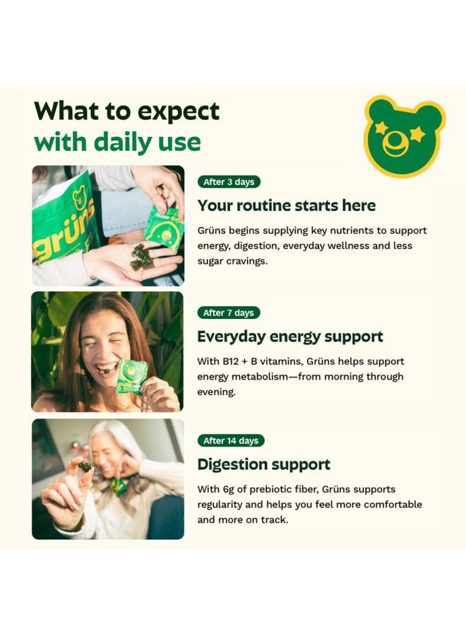 Grüns Gruns Adults Super Greens Multivitamin Gummies, Superfood Vitamin Gummy Bears with Spirulina, Chlorella, Prebiotic Fiber for Digestive Health, Adaptogens Supplement, 20 Vitamins & Minerals, 28 Count - Image 4